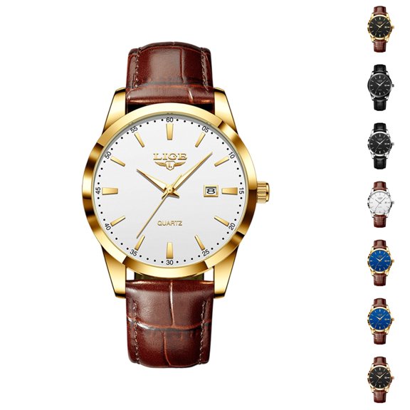 Resicozy Men Watches Quartz Waterproof Watch for Men Casual Wrist Watches with Leather Strap