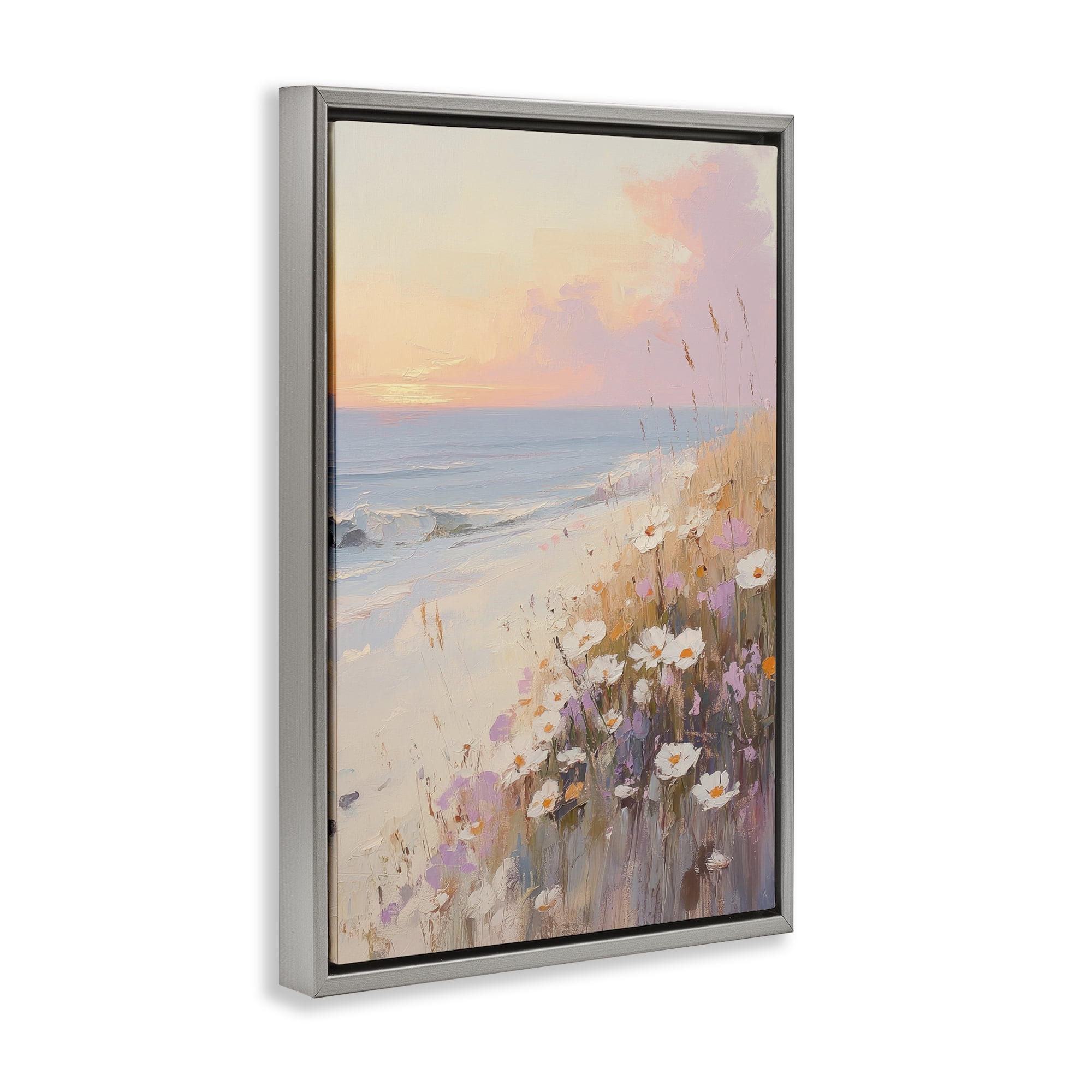 Stupell Industries Pastel Sunset Wildflowers By Sea Gray Framed Floater Canvas Wall Art, design by Sisi and Seb
