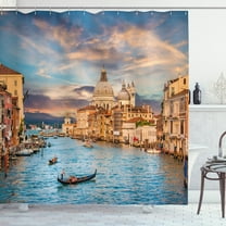 Ambesonne Venice Shower Curtain, Canal Grande Italy Image, 69"Wx70"L, Sky Blue Champagne