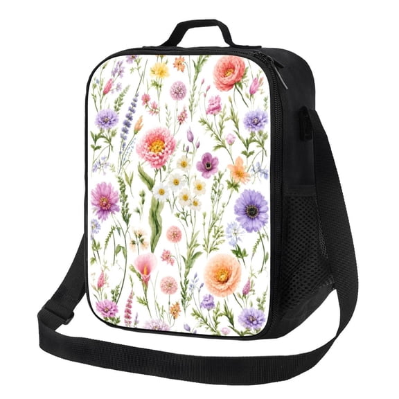 Wildflower Floral Lunch Bag Insulated Thermal Lunch Box with Shoulder Strap & Handle for Women and Men