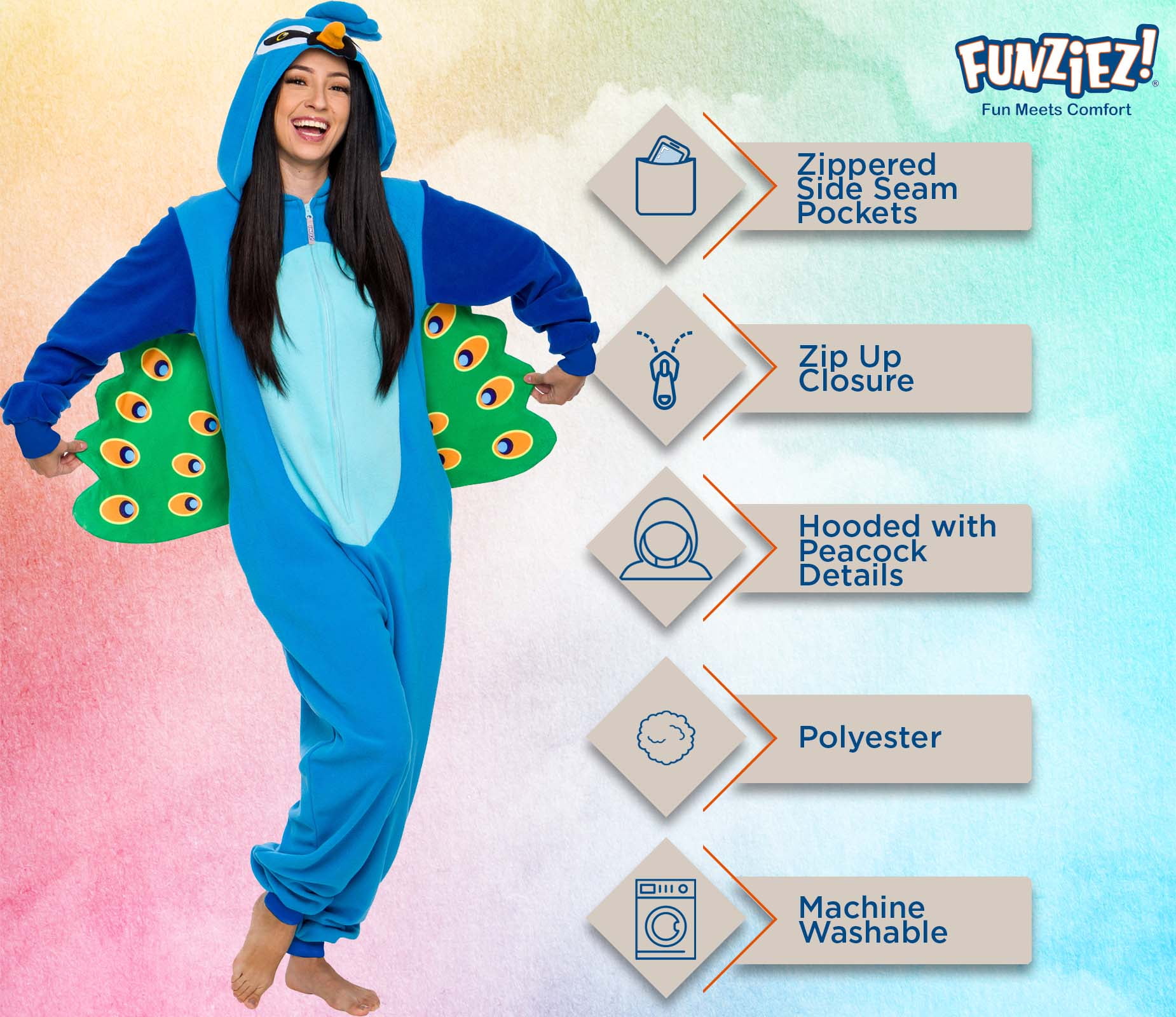 Women s Slim Fit Peacock One Piece Plush Bird Animal Costume