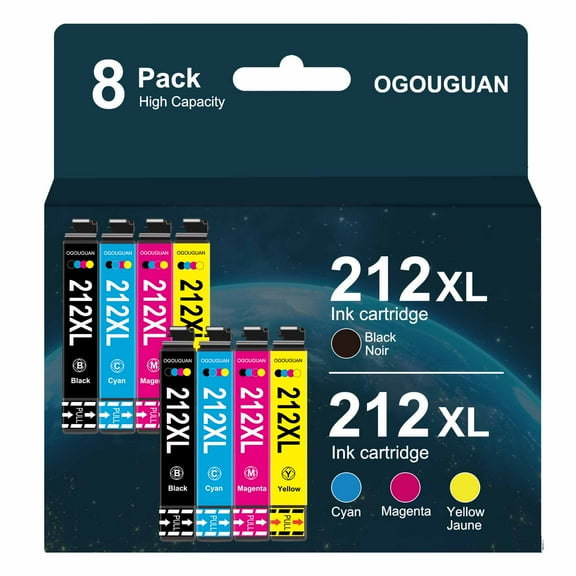 212XL Compatible Ink Cartridges Replacement for Epson 212XL 212 Ink Cartridges for Epson XP-4100 XP-4105 WF-2830 WF-2850 Printer (Black, Cyan Magenta Yellow,8 Pack)
