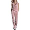 thumbnail image 2 of MLCDZ Women's Velvet 2 Piece Set Elegant V Neck Hooded Sleeveless Top and Elastic Waist Loose Fit Pants with Pockets Jogging Sets Velour Tracksuit 2000s, 2 of 7