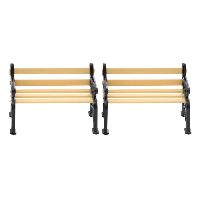 Ensemble de 2 Mini Bancs de Maison Noirs Imitation Banc de Parc pour Maison de Poupée Meubles Intérieur Modèle Décoration