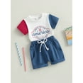 thumbnail image 3 of Bagilaanoe 4th of July Clothes for Toddler Baby Girls Short Sleeve Letters Print T-shirt Tops + Shorts 6M 12M 18M 24M 3T Kids Independence Day Outfits 2pcs Short Pants Set, 3 of 8