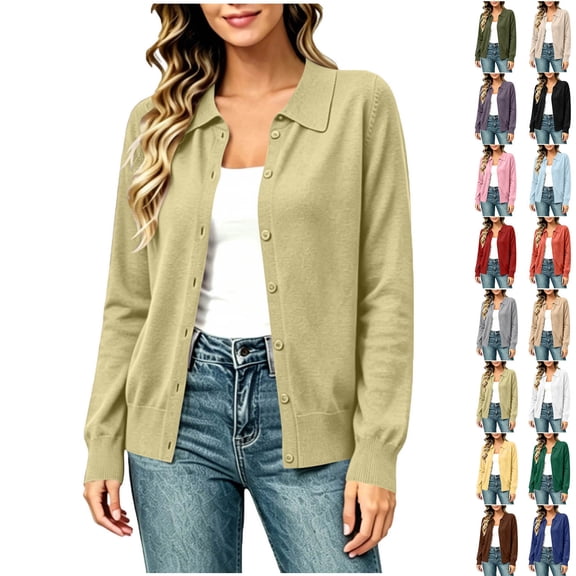 Women’s Cardigans Lightweight Sweaters with Long Sleeve, Womens Button Down Knit Cardigan Front Sweaters, Women's Army Green,Size S-2XL