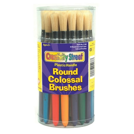 Creativity Street® Plastic Handle Colossal Paint Brush Assorted, Round, 30/canister