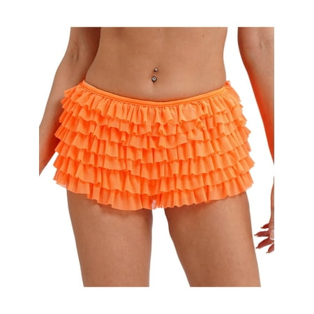 Haitryli Women Sexy Mesh Ruffle Lace Boy Shorts Sweet Bloomers High Waist Pants Dancing Underwear Orange L