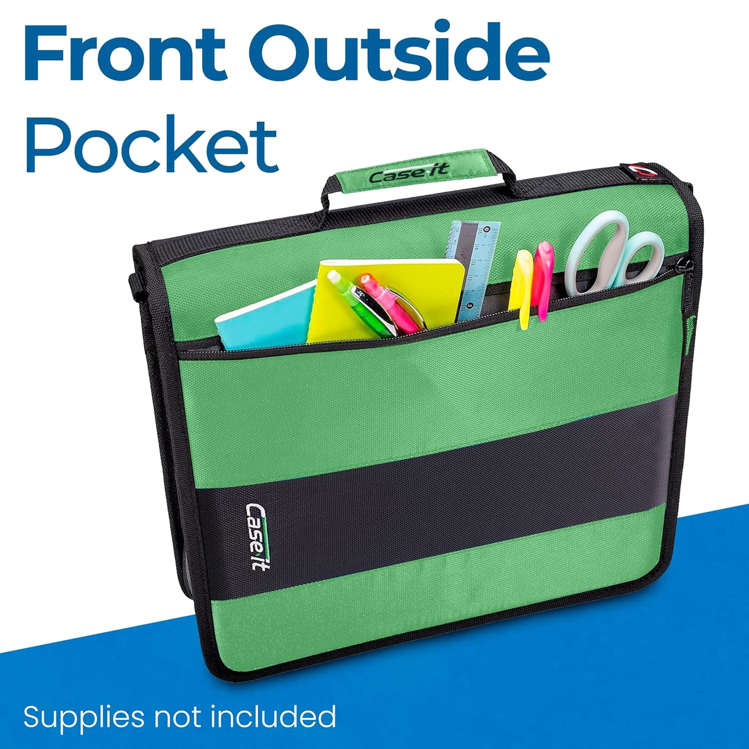 Case-it Classic Zipper Binder | 2-Inch O-Rings, 350 Sheet Capacity, Multiple Storage Pockets & Shoulder Strap | Office Organizer | D-251 Canopy Green | 6 Pack