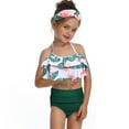 thumbnail image 5 of Swimsuits for Teen Girls 10-12 Years Sleeveless Kids Little Ruffles Floral Print Two Pieces Beach Bikini Green Swimwear Sizes 10-12 Years, 5 of 6