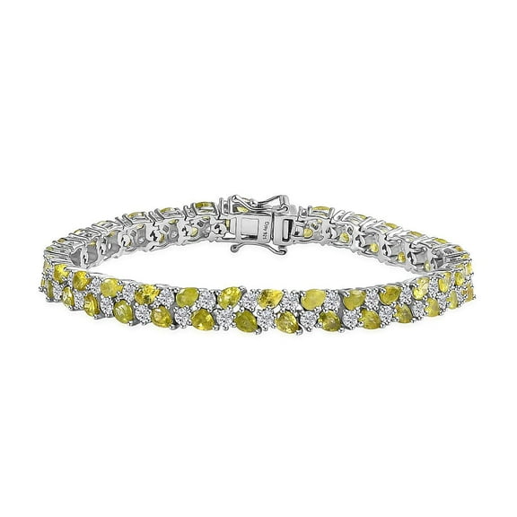Sphene Moissanite Pear 925 Sterling Silver Rhodium Plated Bracelet for Women Jewelry Size 7.25" Ct 11.07 Birthday Christmas Gifts