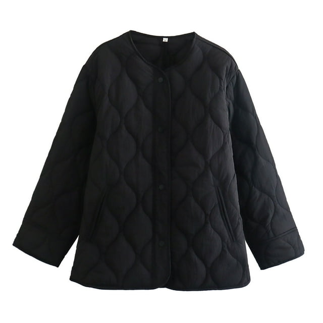 FAIWAD Lightweight Puffer Jacket for Womens Long Sleeve Solid Color Pockets Coat Winter Zipper Quilted Jacket