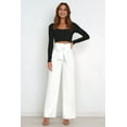 thumbnail image 5 of Womens Wide Leg Palazzo Pants Belted High Waisted Business Casual Flowy Long Trousers with Pockets White L, 5 of 8