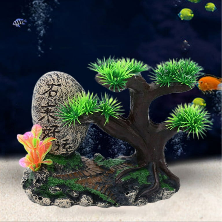 Visland Fish Tank Decoration - Aquarium Accessories,Green Plant Decor,Resin  Material Artificial Rock Decorations for Fish Favors