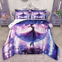 Homewish Cartoon Girls Bedding Comforter Set,Chic Princess Twin Comforter Sets,Dreamy Purple Bedding Set For Gitls,Breathable Home Decor Reversible,2pcs
