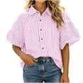 thumbnail image 7 of DYTTDG Women's Striped Button Down Shirt, Short Sleeve Collared Blouse with Chest Pocket, Loose Fit Casual Top for Summer & Fall, 7 of 7