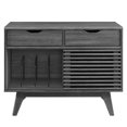 thumbnail image 6 of Vinyl Record Side Table Cabinet Stand, Charcoal Grey Gray, Wood, Modern Contemporary, Mid Century Living Hotel Lounge Cafe Lobby, 6 of 7