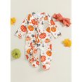 thumbnail image 4 of Elippeo Baby Girl Halloween Romper Pumpkin Print Long Sleeve Ruffled Zipper Jumpsuit with Headband 2 Pcs Set 3 6 12 18 Months, 4 of 10