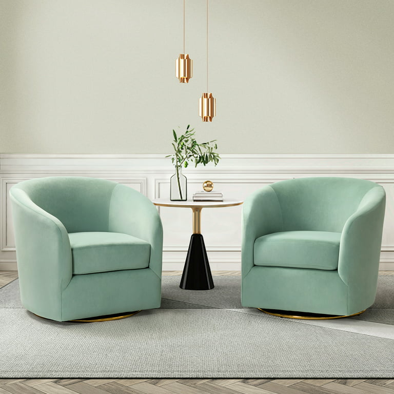 Green Velvet Upholstered Accent Swivel Chair Barrel Living Room
