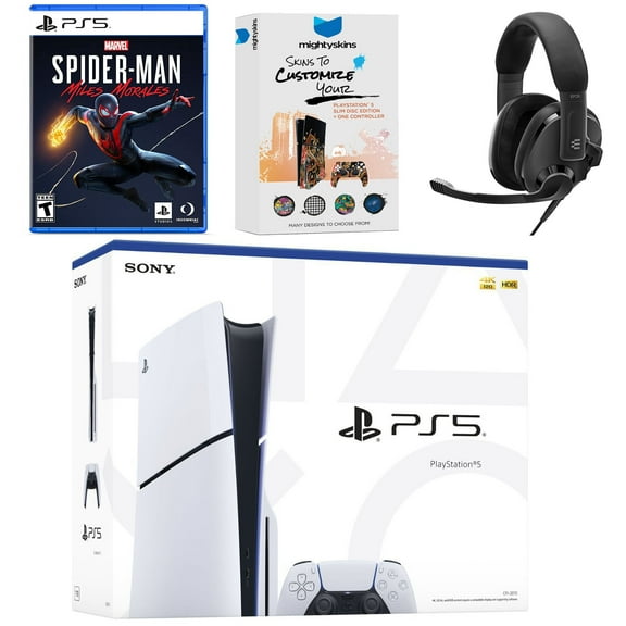 Sony PlayStation 5 Slim Disc Bundle with Spider-Man: Miles Morales, EPOS Headset and MightySkins Code