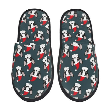 

Rateoe Christmas Hat Cute Puppy A Pattern Fuzzy Slippers Fuzzy Soft House Slippers Plush Furry Warm Cozy Open Toe Fluffy Home Shoes-Medium