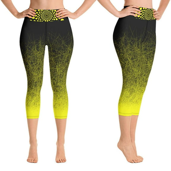 Black & Yellow Capri Leggings for Women Butt Lift Yoga Pants for Women High Waisted Leggings for Women