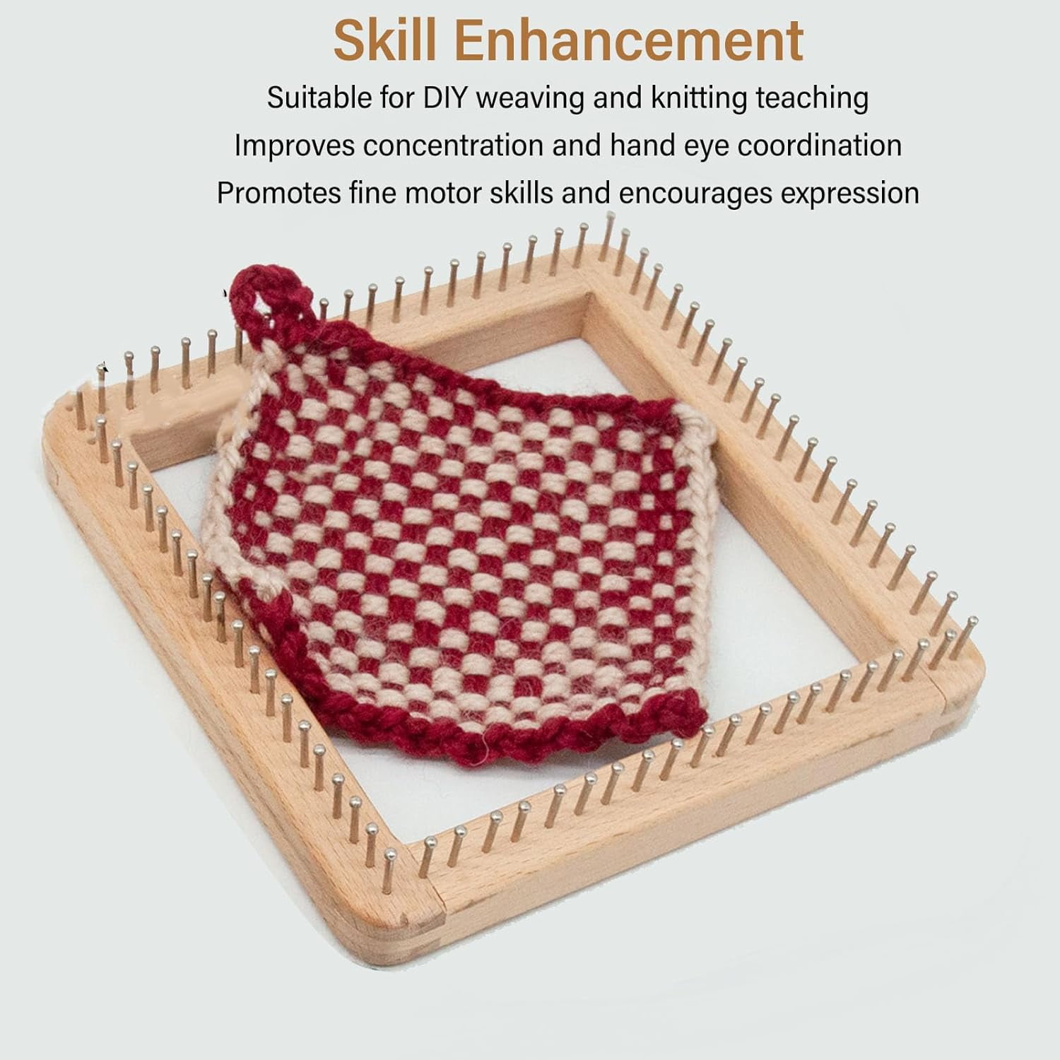 SLGHLSAHG Square Knitting Loom, Household Handmade Weaving Loom, DIY Handcraft Wood Knitting Board Knitting Tool for Weaving Hat, Scarf, Blanket, Shawl for Children & Adults (10 * 10cm) A2542