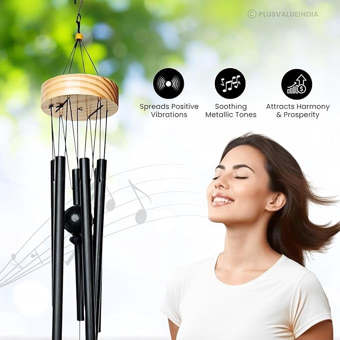 Wind Chimes for Balcony Home Decor Items 6 Pipes Hanging Bells Six Rods for Home Positive Energy Living Room, Garden Outdoors Office Melodious Metal Windchimes Sound (Black)