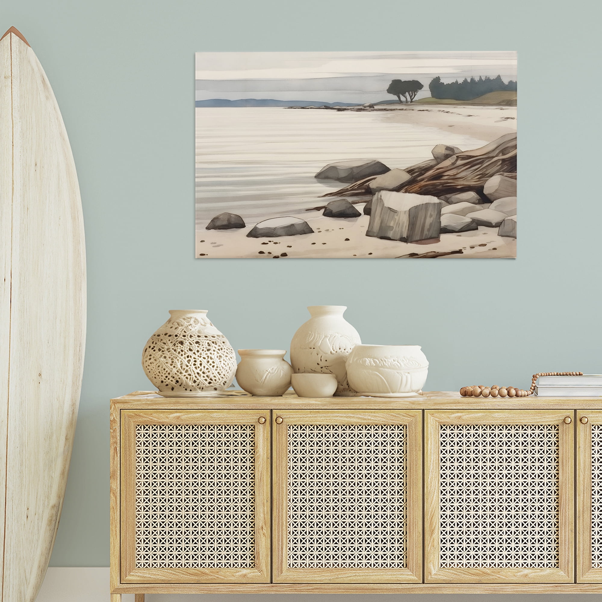 Stupell Industries Beach Rock View Landscape & Nature Painting Wrapped Canvas Art Print Wall Art, 45 x 30