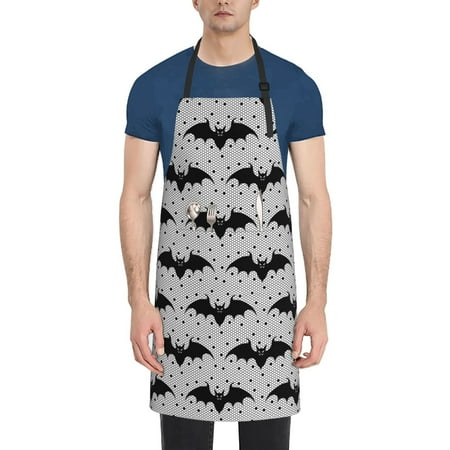 

Qekee Bat Print Waterproof Apron with Pockets Adjustable Cooking Aprons Kitchen Bib for Baking Household Cleaning