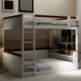 thumbnail image 3 of Euroco Wood Queen over Queen Bunk Bed with Shelves and Cabinets,  Storage Headboard with LED Light and USB Charging, White, 3 of 12