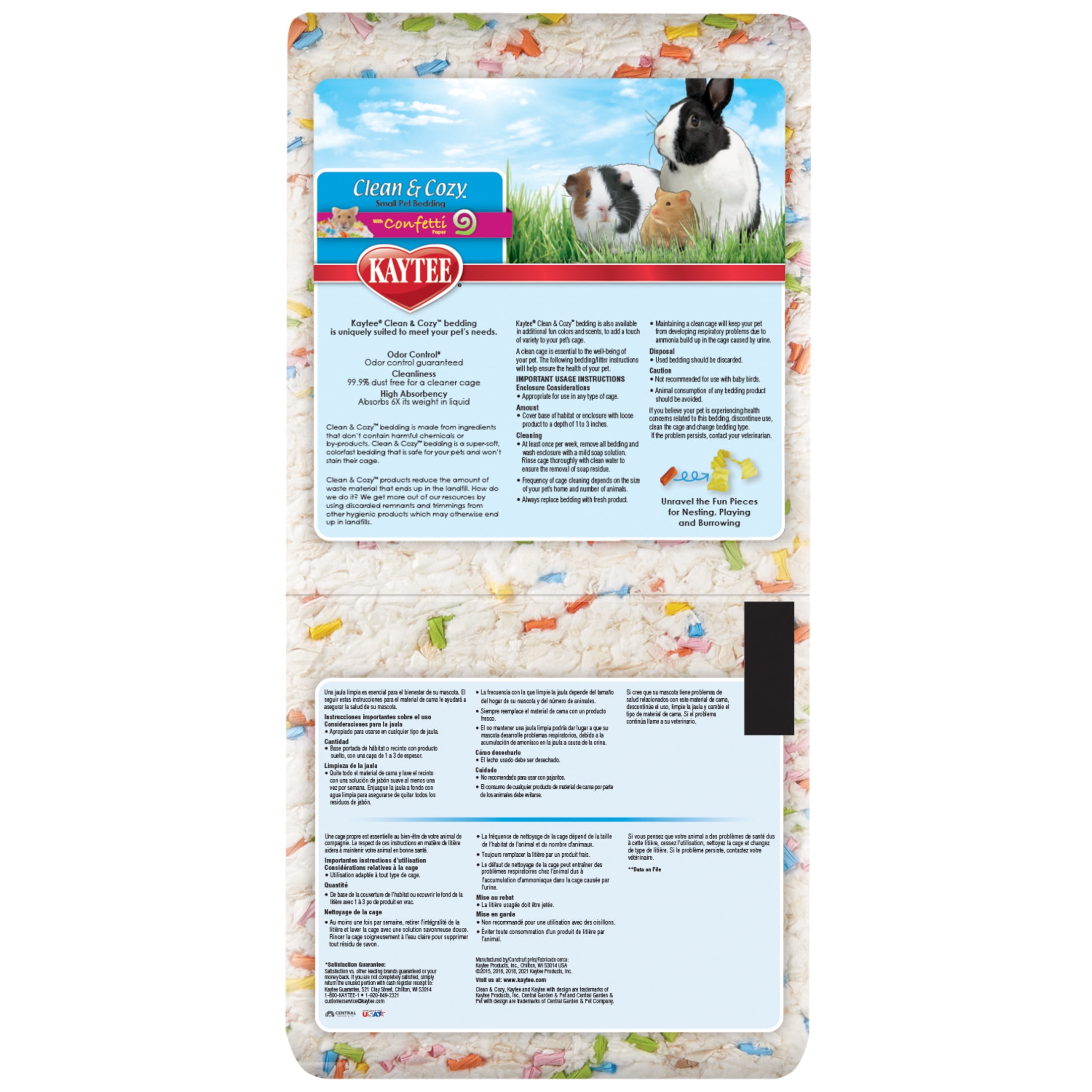 (2 pack) Kaytee Clean & Cozy Confetti Bedding White Paper Bedding with Colored Confetti Paper24.6 liters