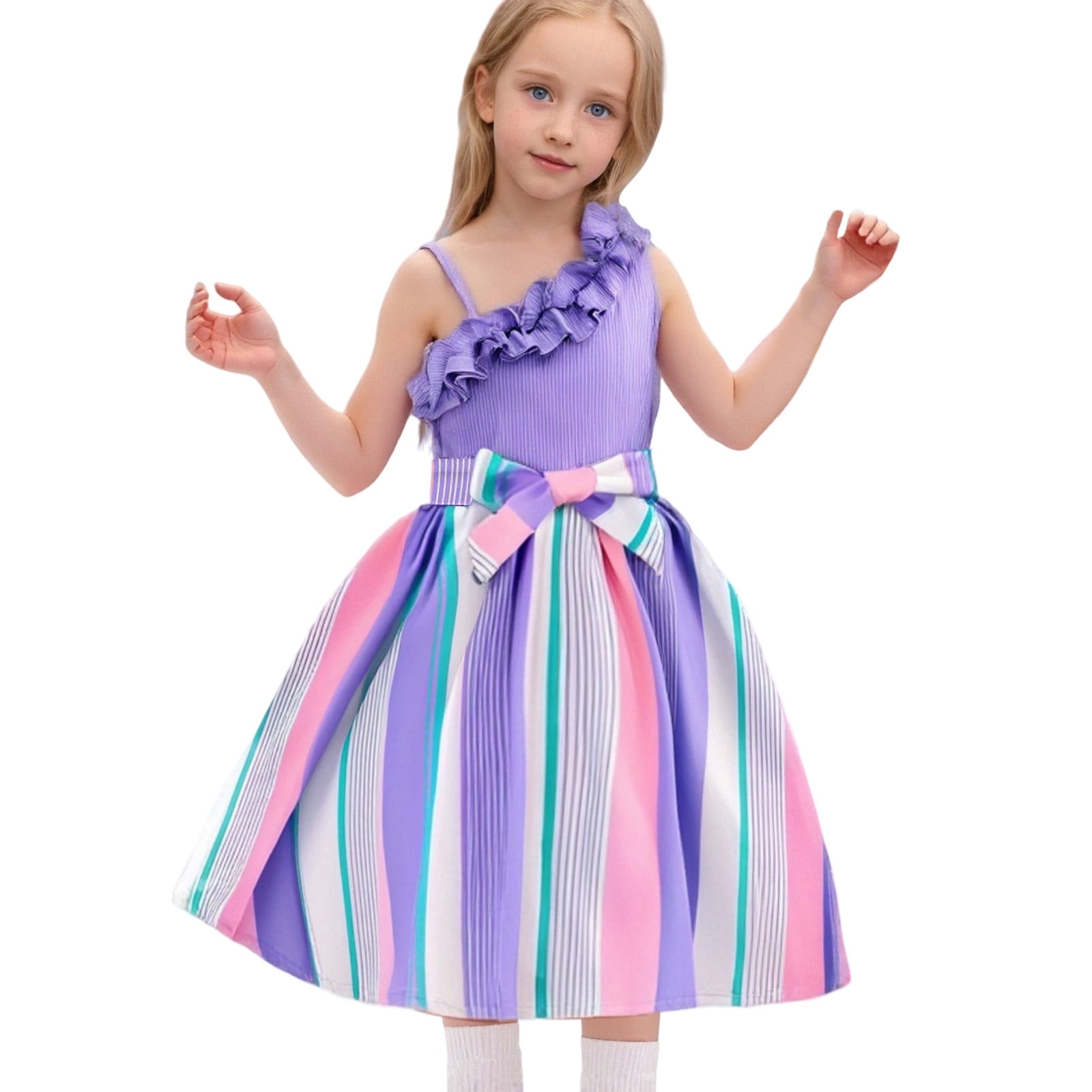 Robe De Fête élégante Pour Fille De 6 à 14 Ans - Robe De Princesse Sans Manches - Robe Trapèze - Robe De Vacances - Robe De Bal - Robe De Soirée, Bleu, 14 Ans