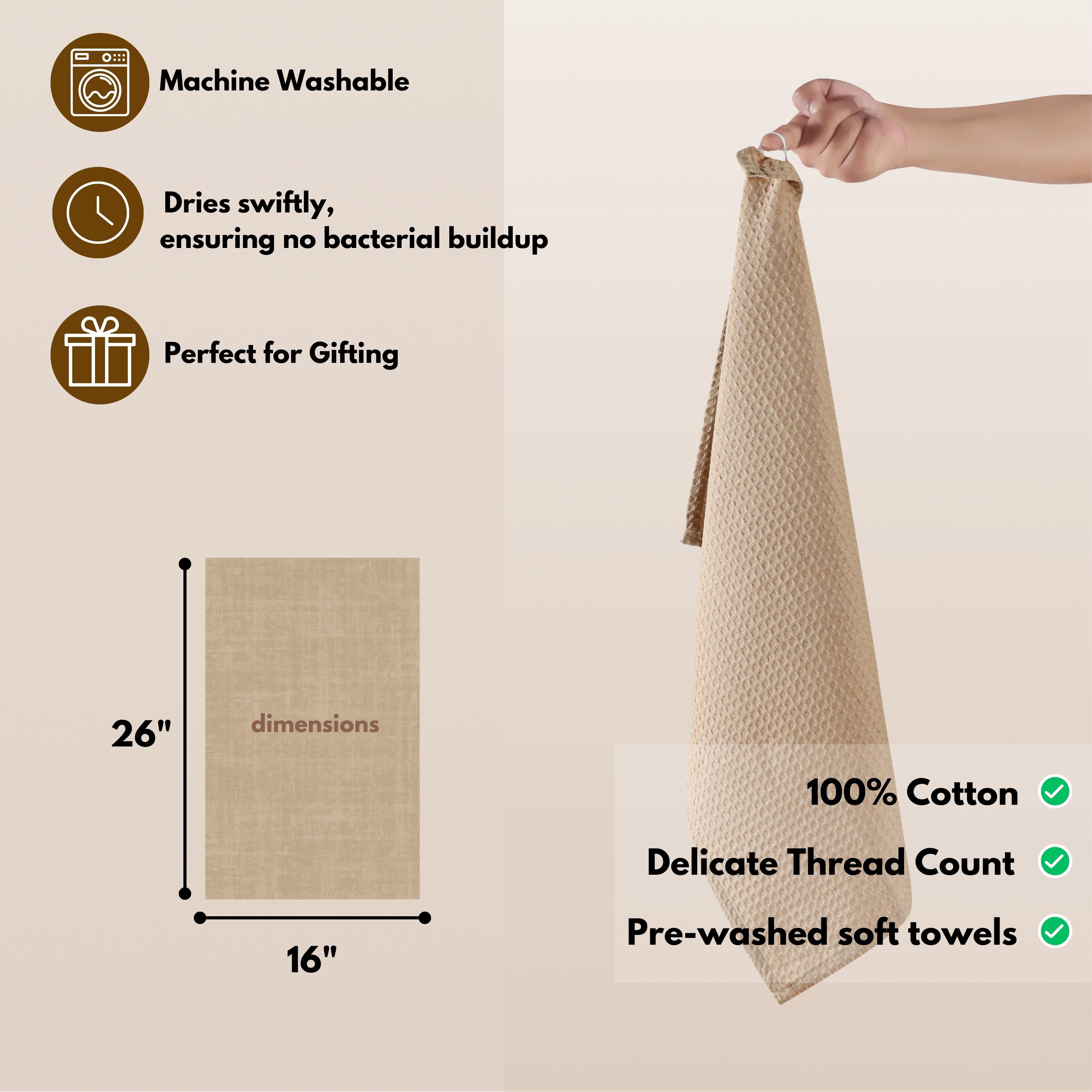 Native Fab Set of 6 Cotton Kitchen Dish Towels 16x26 Absorbent Durable Washable, Tea Towels, Dish Cloths, Bar Towels, Cleaning Towels, Kitchen Towels with Hanging Loop, Beige