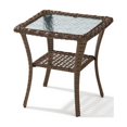 thumbnail image 2 of Unnifurnzi Outdoor Wicker Side Table-Patio PE Rattan End Table with Tempered Glass Top 2-Tier Storage Shelf Square Side Table for Deck Porch Balcony Garden-Brown, 2 of 7