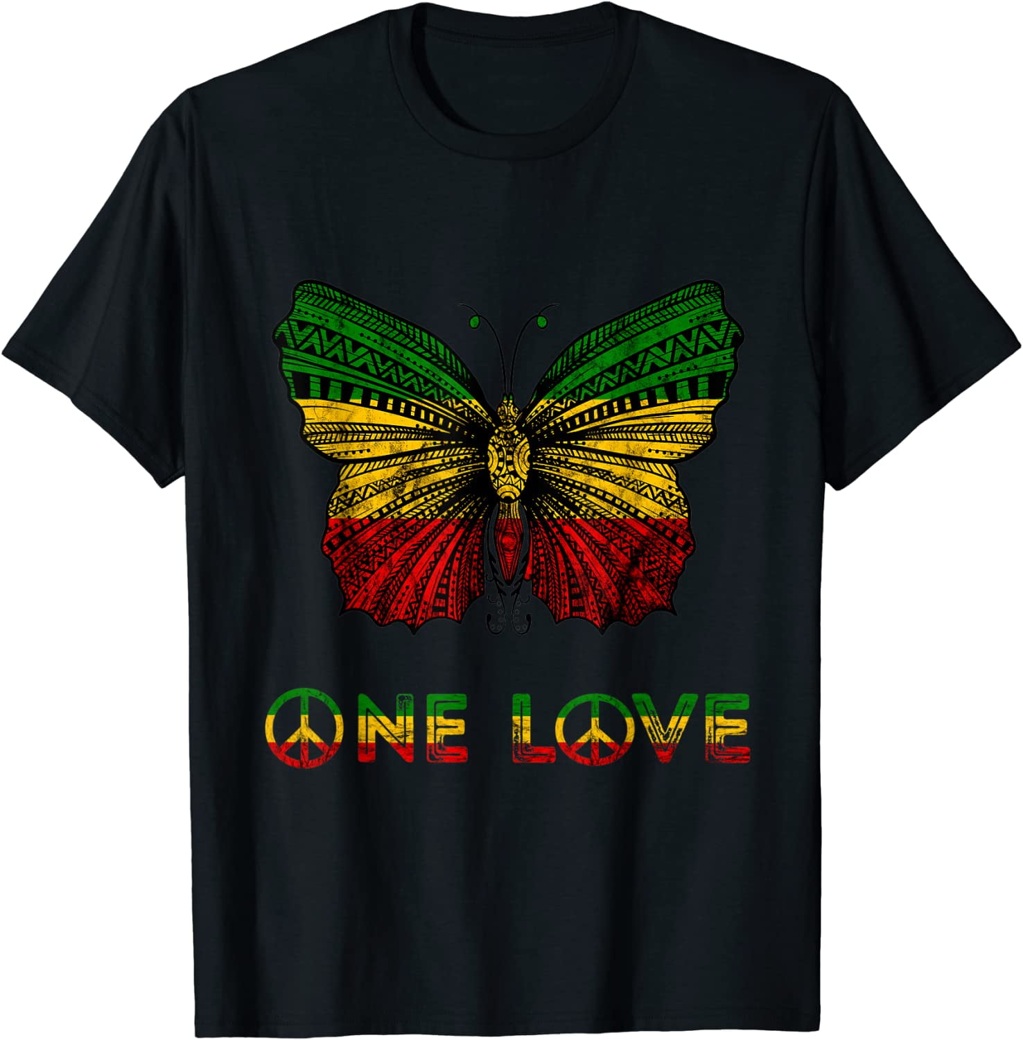 One Love Rasta Butterfly Reggae Hippie Rastafari Roots TShirt