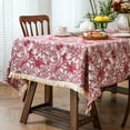 thumbnail image 4 of Btomtd Yarn Dyed Fabric Tablecloth for Home Decor, Bohemian Ethnic Style Table Cloth with Tassel, High End Dining and Coffee Table Cover, 59"x39", Red, 4 of 6