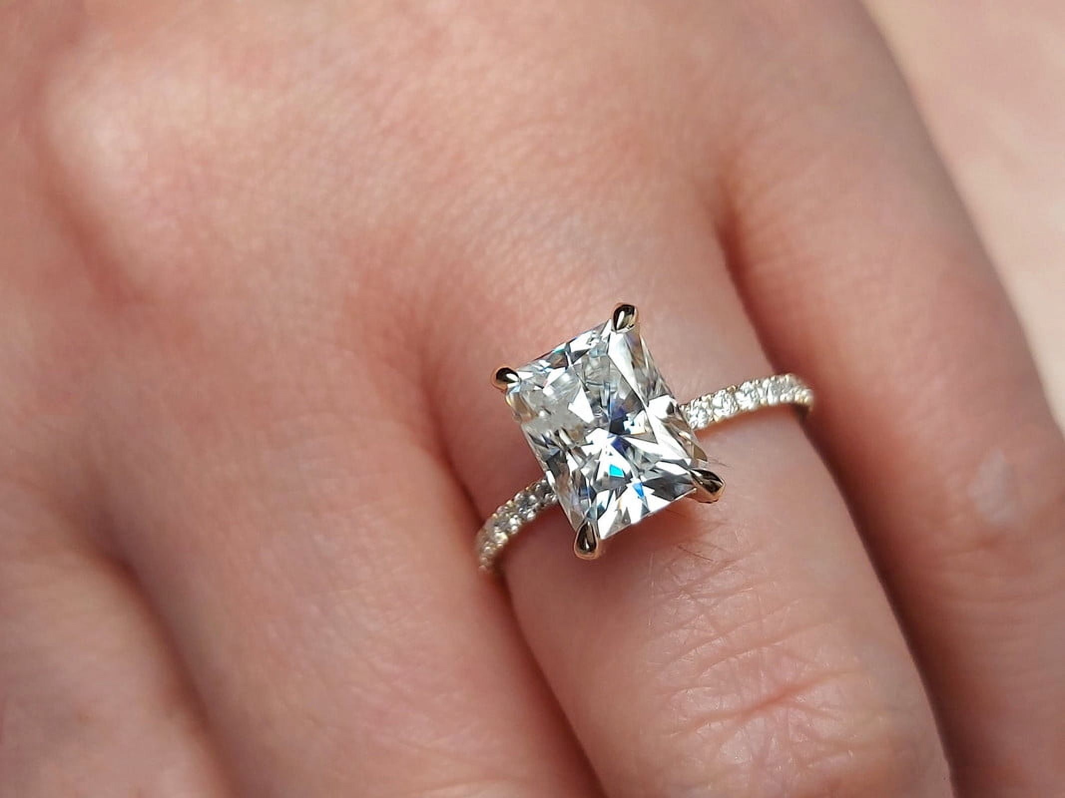 solitaire jewels 3.5CT Radiant Moissanite Hidden Halo Engagement Ring For Women, 14K Yellow Gold
