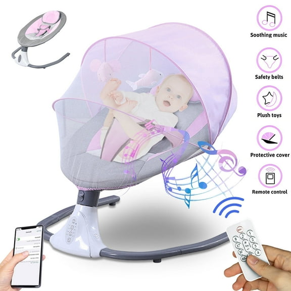 Beuway Electric Baby Swing for Infants - Bluetooth Music Speaker with 12 Lullabies,4 Speeds,4 Timers,Remote Control, Pink