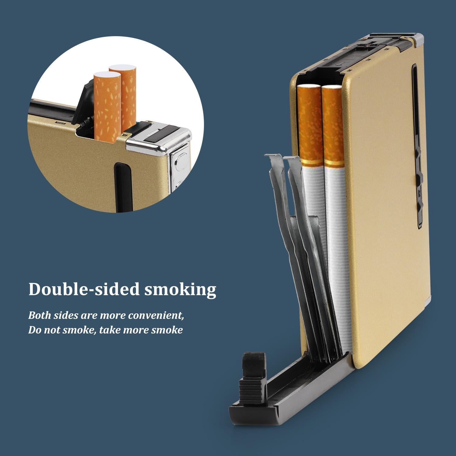 Full Pack 20 Regular Cigarettes Case/Box with Arc Lighter USB Rechargeable, Flameless, Windproof, Moisture-Proof