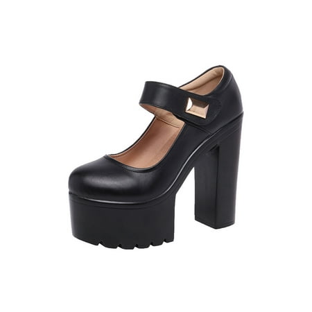 

Eloshman Women Dress Shoes Platform Mary Jane Heels Ankle Strap Pumps Work Comfort High Heel Fashion Black 13cm 7.5