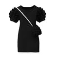 thumbnail image 6 of Fesfesfes Girls Short Puff Sleeve Ribbed Knit Dress with Matching Mini Crossbody Bag Round Neck A-Line Casual Summer Spring Outfit Ages 3-9 Years, 6 of 6