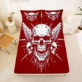 thumbnail image 5 of Homewish Halloween Wing Skull Bed Sheets,Sharp Spiked Print Full Size Sheets,Scarlet Red White,4-Piece,1 Flat Sheet,1 Fitted Sheet and 2 Pillowcases, 5 of 6