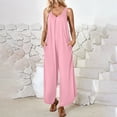 thumbnail image 2 of BangWanChi Womens Jumpsuits Overalls Wide Leg Casual Womens Fashion Summer Solid Pocket Casual Sleeveless Suspender Jumpsuit, 2 of 5