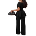thumbnail image 2 of Women's 2 Piece Outfits Suit Set Short Sleeve Peplum Top Flared Pants Sets Business Pantsuits, 2 of 4