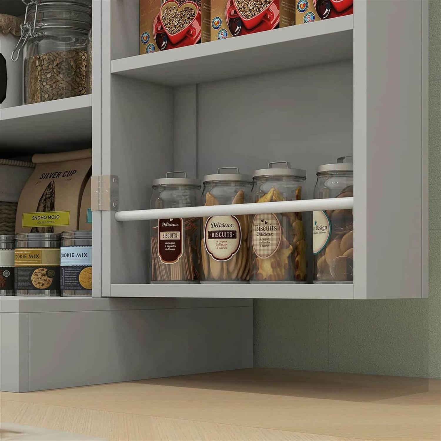 Demi Bonn 65" Kitchen Pantry Cabinet, 4-Door Storage with 16 Shelves for Dining Room, Space-Saving Kitchen Organization, Gray