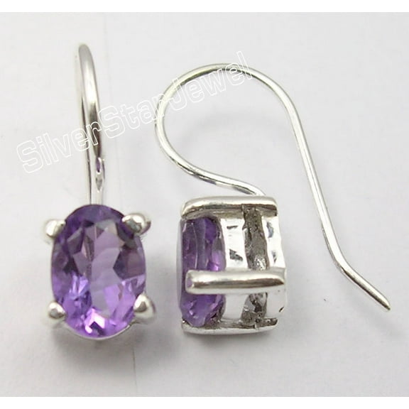 SilverStarJewel .925 Solid Silver Purple Amethyst Little Earrings 5/8 Inches Birthday Present