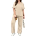 thumbnail image 6 of Fantaslook Lounge Sets for Women Casual 2 Piece Outfits Summer V Neck Short Sleeve Tops and Wide Leg Pants Pajamas Sets, 6 of 10