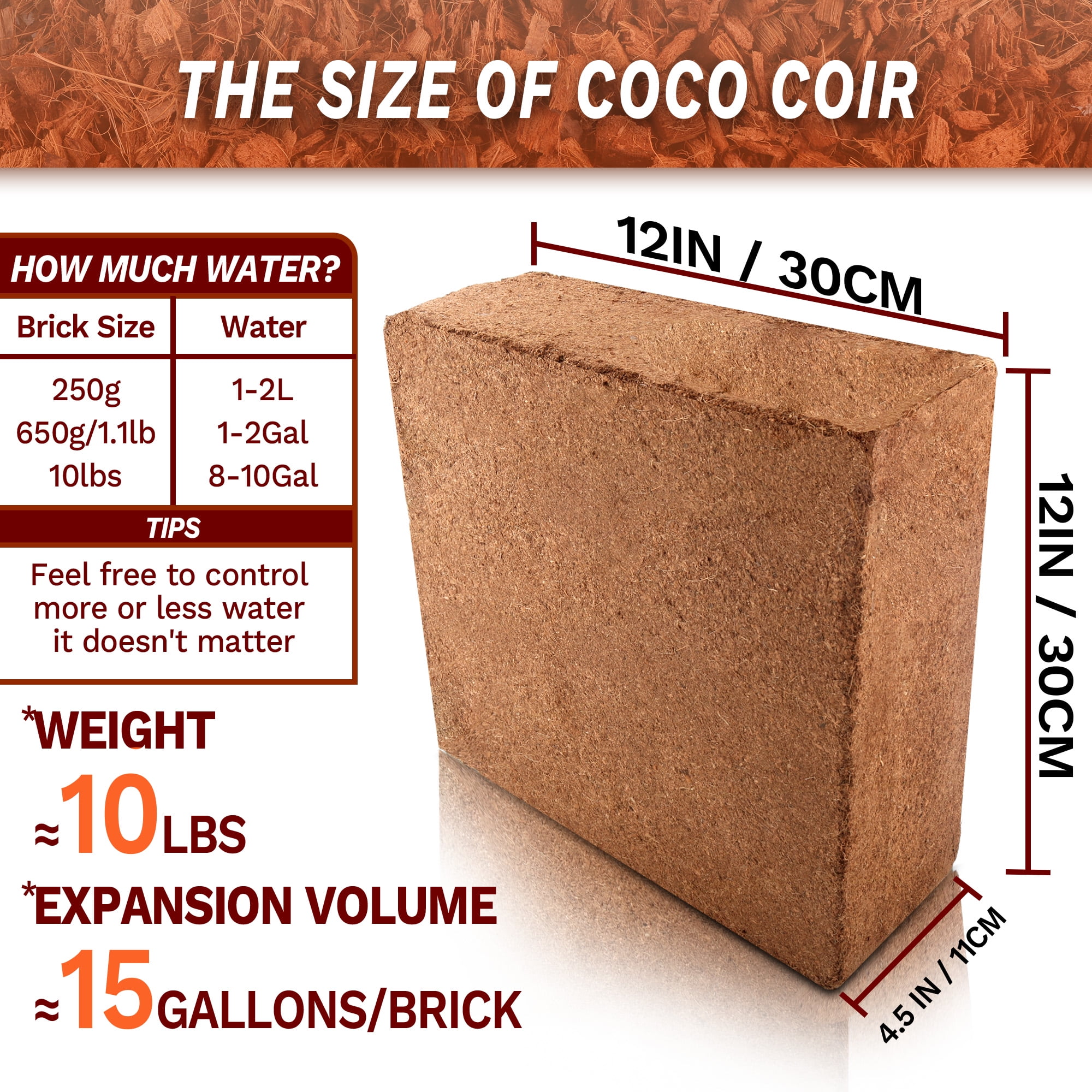 Avalution 10lbs Big Coco Coir Brick for Plants, 100% Natural Organic Compressed Coconut Coir Fiber with Low EC & PH Balance, High Nutrition Coconut Soil Coco Fiber for Planting, Herbs