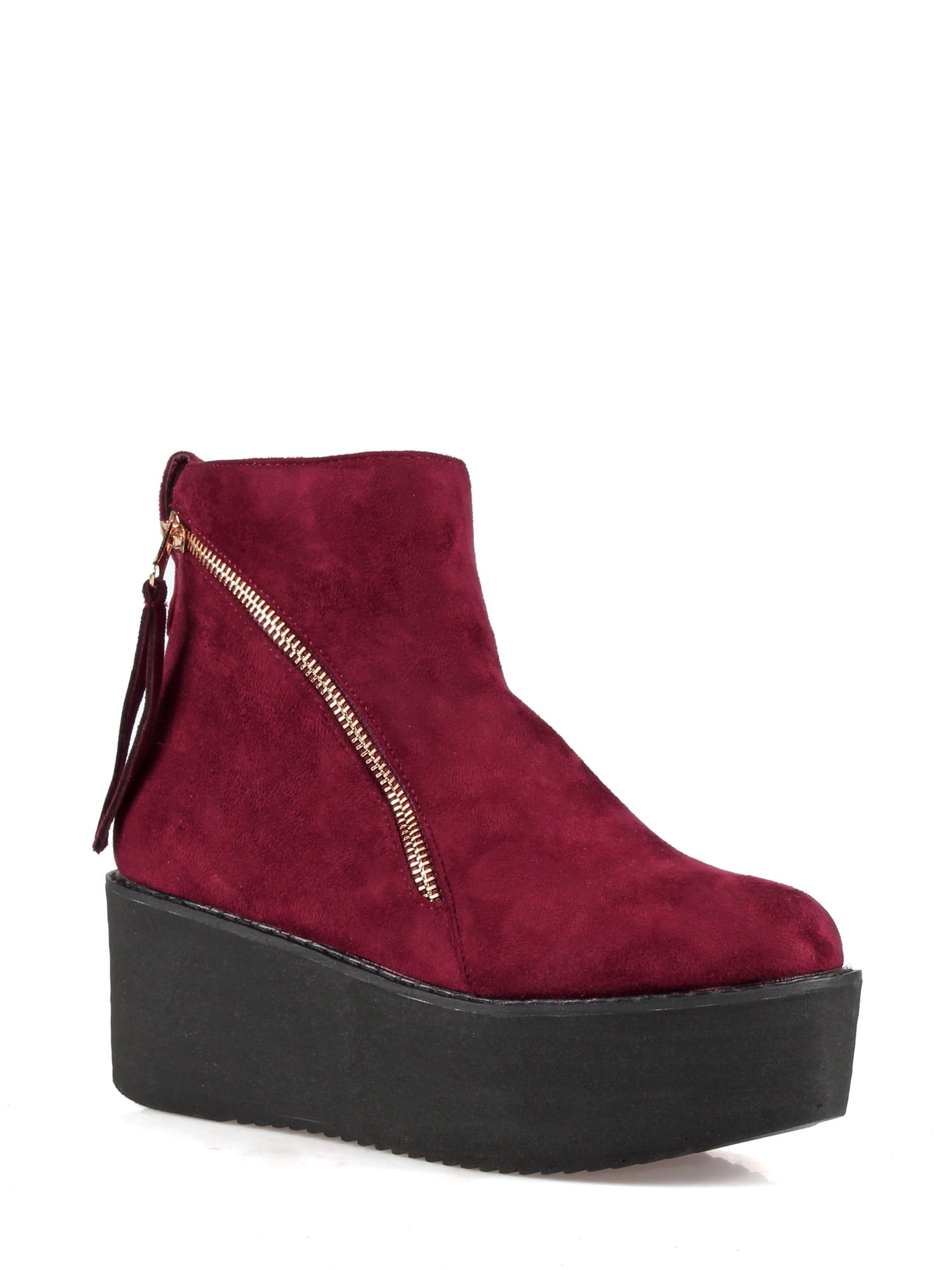 burgundy platform booties